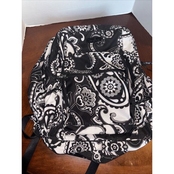 Vera Bradley Midnight Paisley Retired Pattern Canvas Backpack Black White - Picture 1 of 10